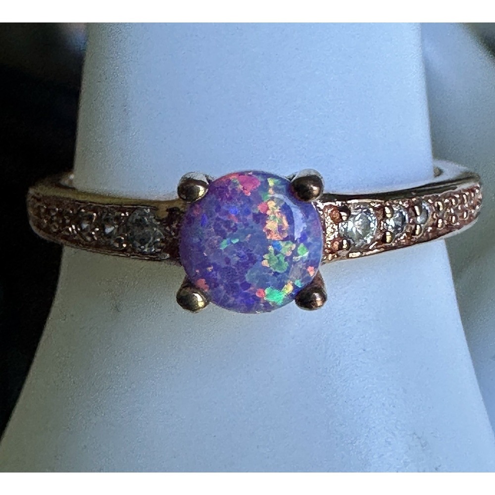 Vintage Accent Ring Size 8.5 Lab Black Opal Color Clear CZs 925 Sterling 2.6g - Picture 12 of 12